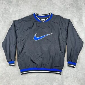 Vintage 90's Nike Center Swoosh Windbreaker V Neck BLue Pullover Size XL
